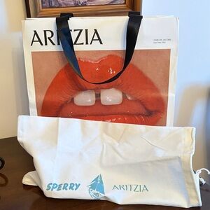 Aritzia White Canvas Tote Dust Bag with Light Blue Logos